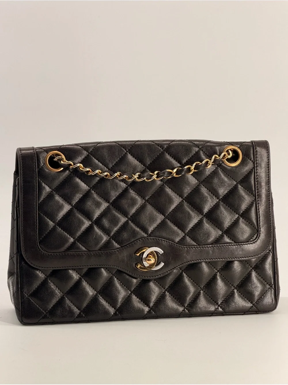CHANEL Black Quilted Lambskin Paris Double Flap Bag